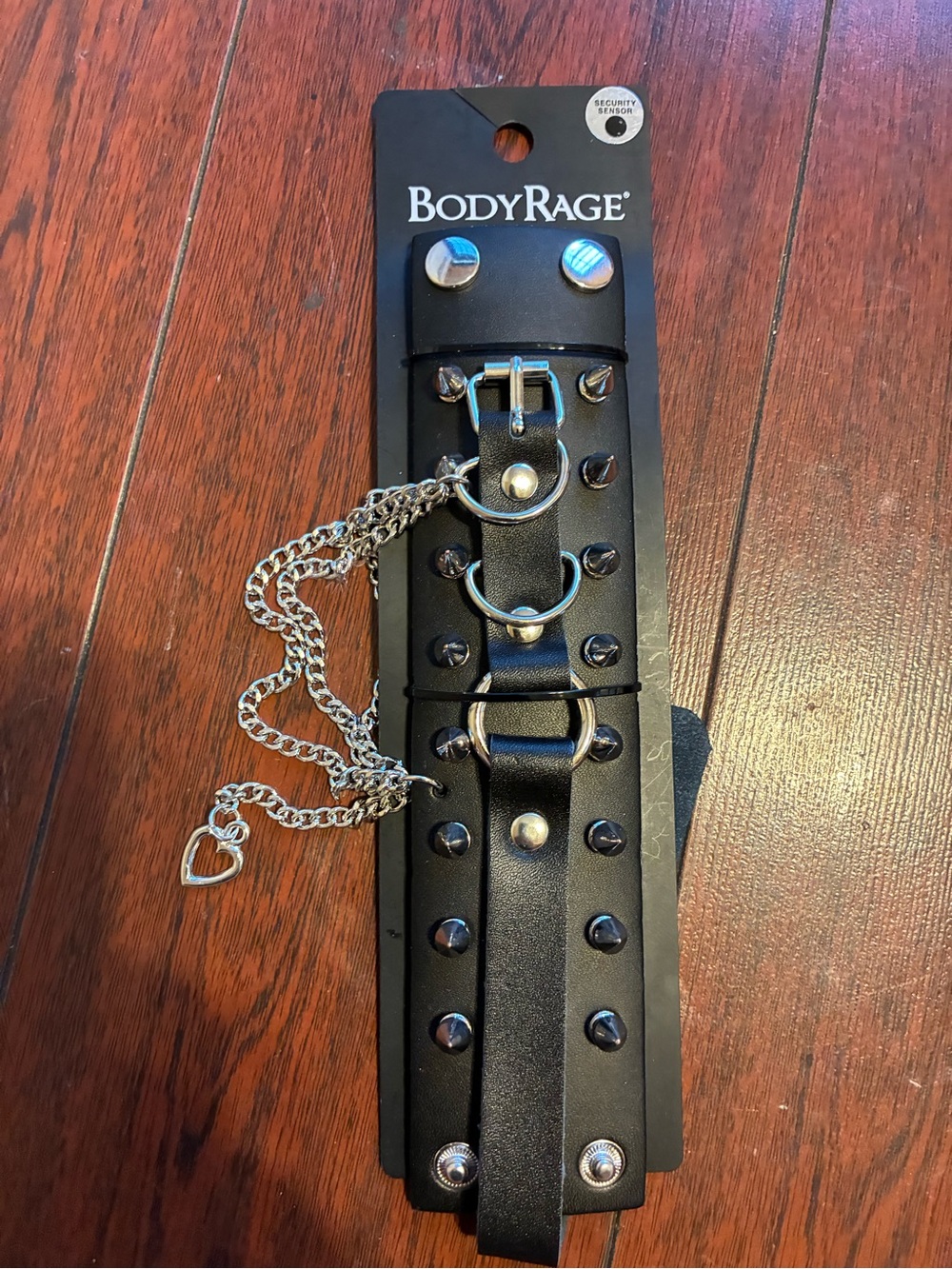 BodyRage Black Faux Leather Stud & Chain Bracelet